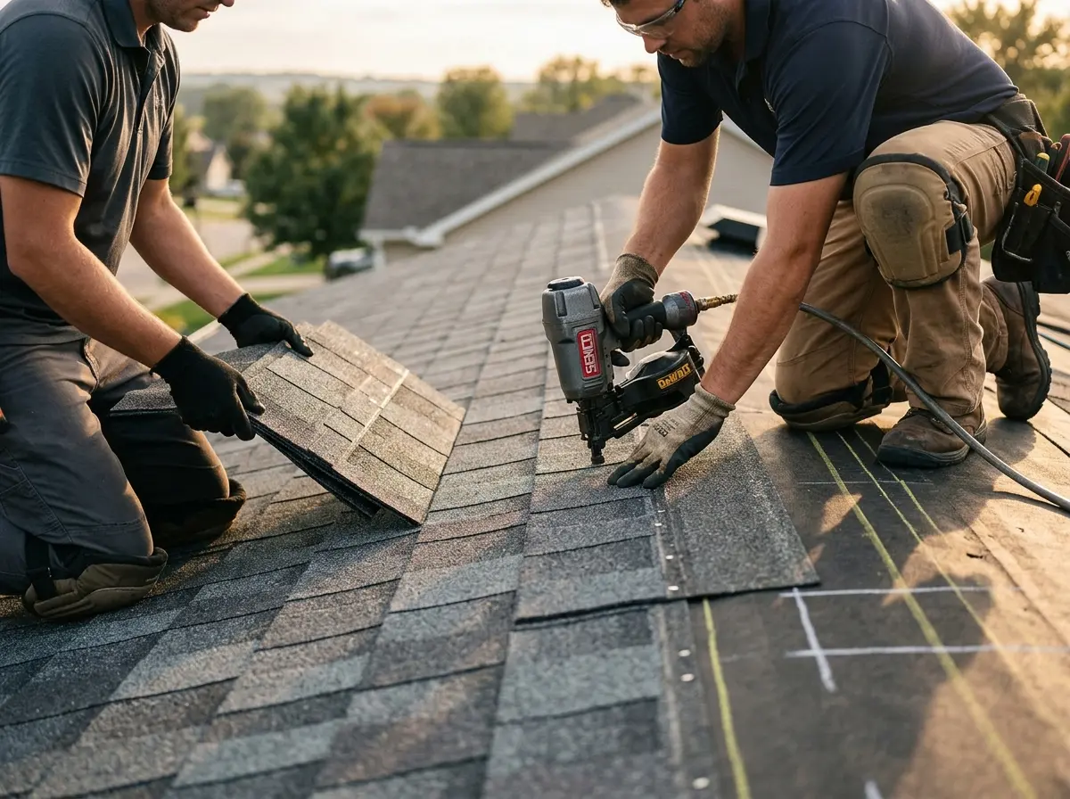 Professional roofer working on a residential roof in Malta